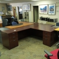 Mahogany L Suite Desk w Double Pedestal